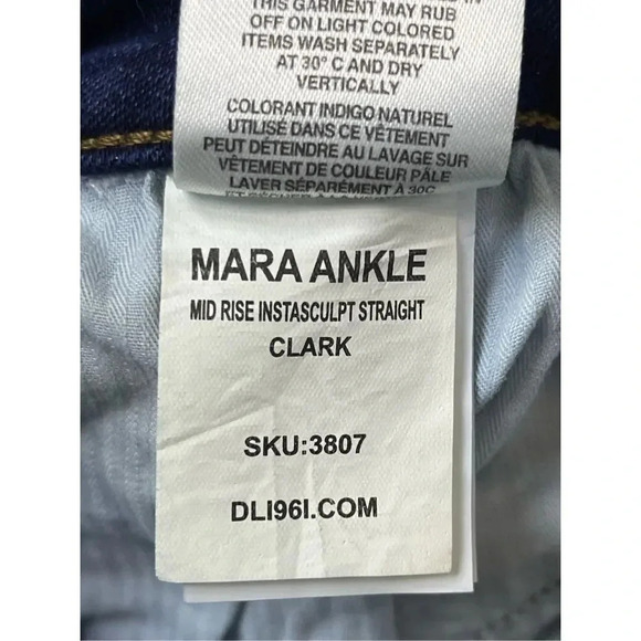 DL1961 Mara Straight Jeans 27 Ankle Mid Rise Blue Raw Hem Stretch Instasculpt - Picture 9 of 11